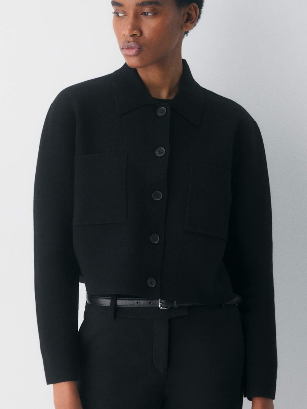 Aritzia Black Cropped Button Jacket